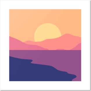 Sunset Beach Retro Landscape Posters and Art